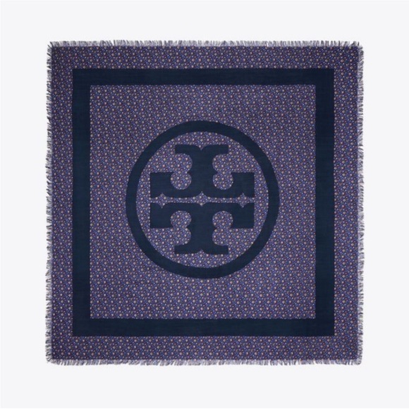 Tory Burch Accessories - Tory Burch Silk and Wool Floral Square Monogram Scarf Excellent Condition